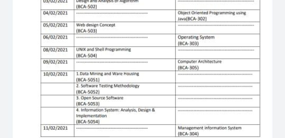 Examination Schedule 2021