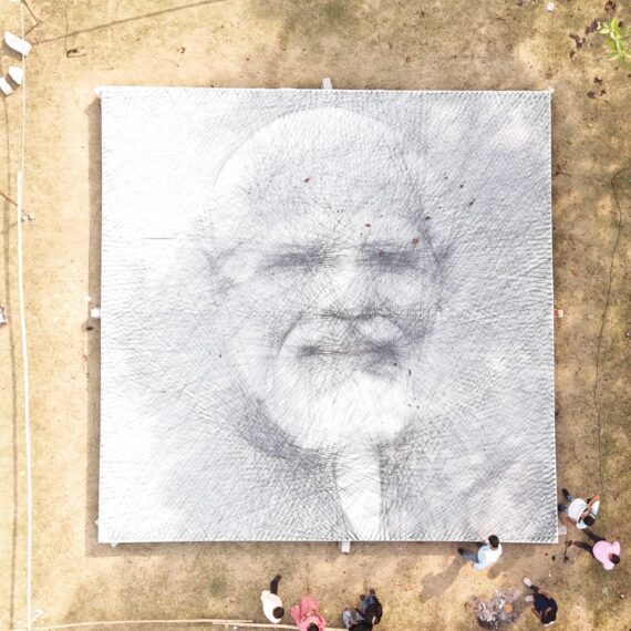 30×30 feet portrait of Prime Minister Narendra Modi string portrait thread art